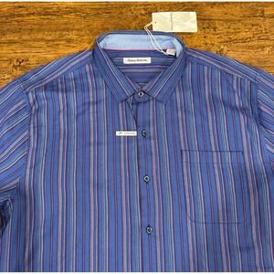 Tommy Bahama Blue Lazlo Francisco Striped Casual Dress Button Up Shirt Men's 2XL
